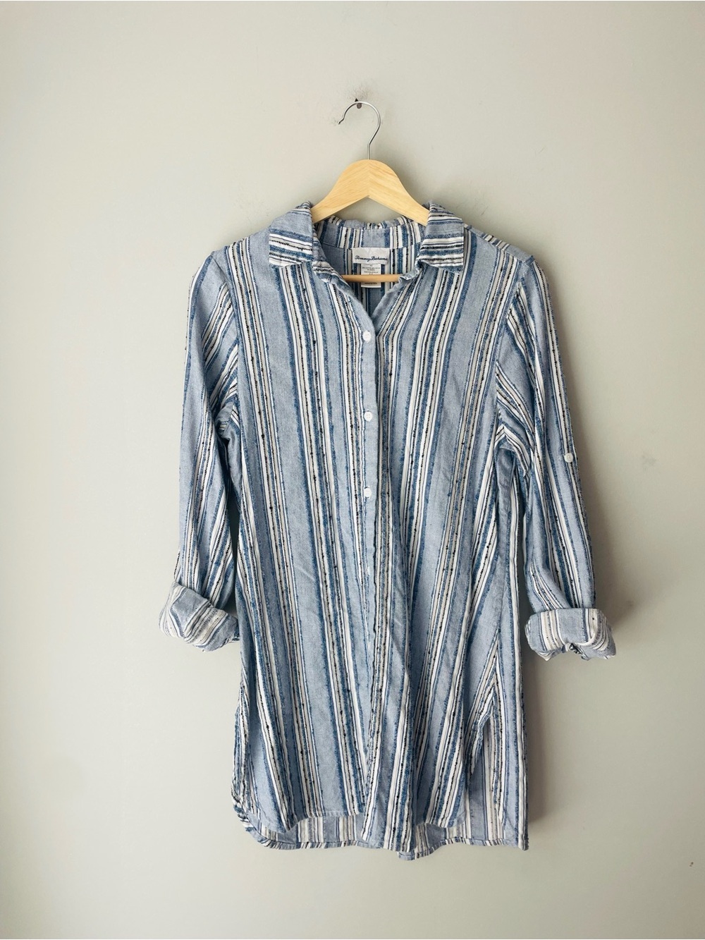 Tommy Bahama Sail Forth Blue and White Striped Casual Button-Down Dress